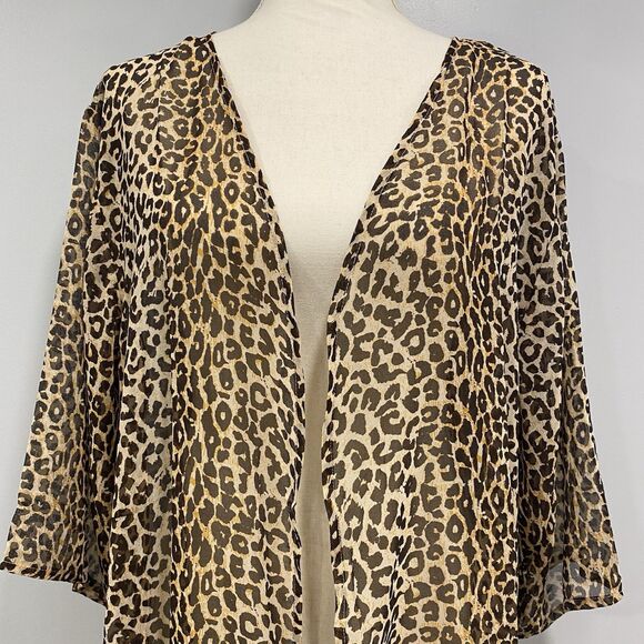 ZURY NWT OS Leopard Print Long Open Duster Kimono Cardigan Sheer Beach Cover Up - Picture 3 of 16
